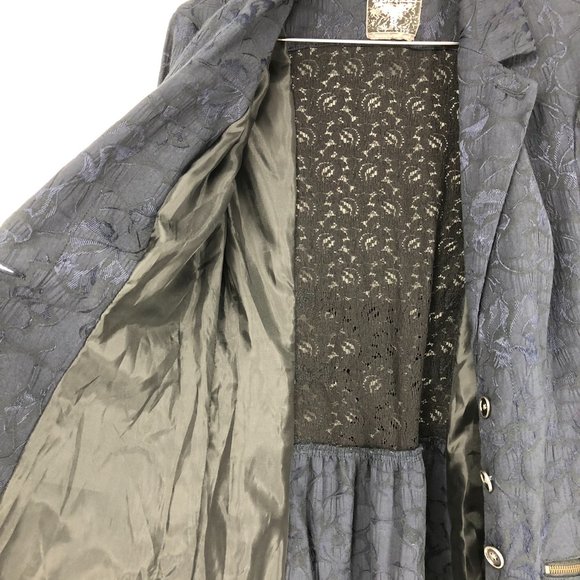 Free People Navy Blue Jacquard Lace Corset Back Victorian Boho buttoned Blazer - Picture 10 of 14